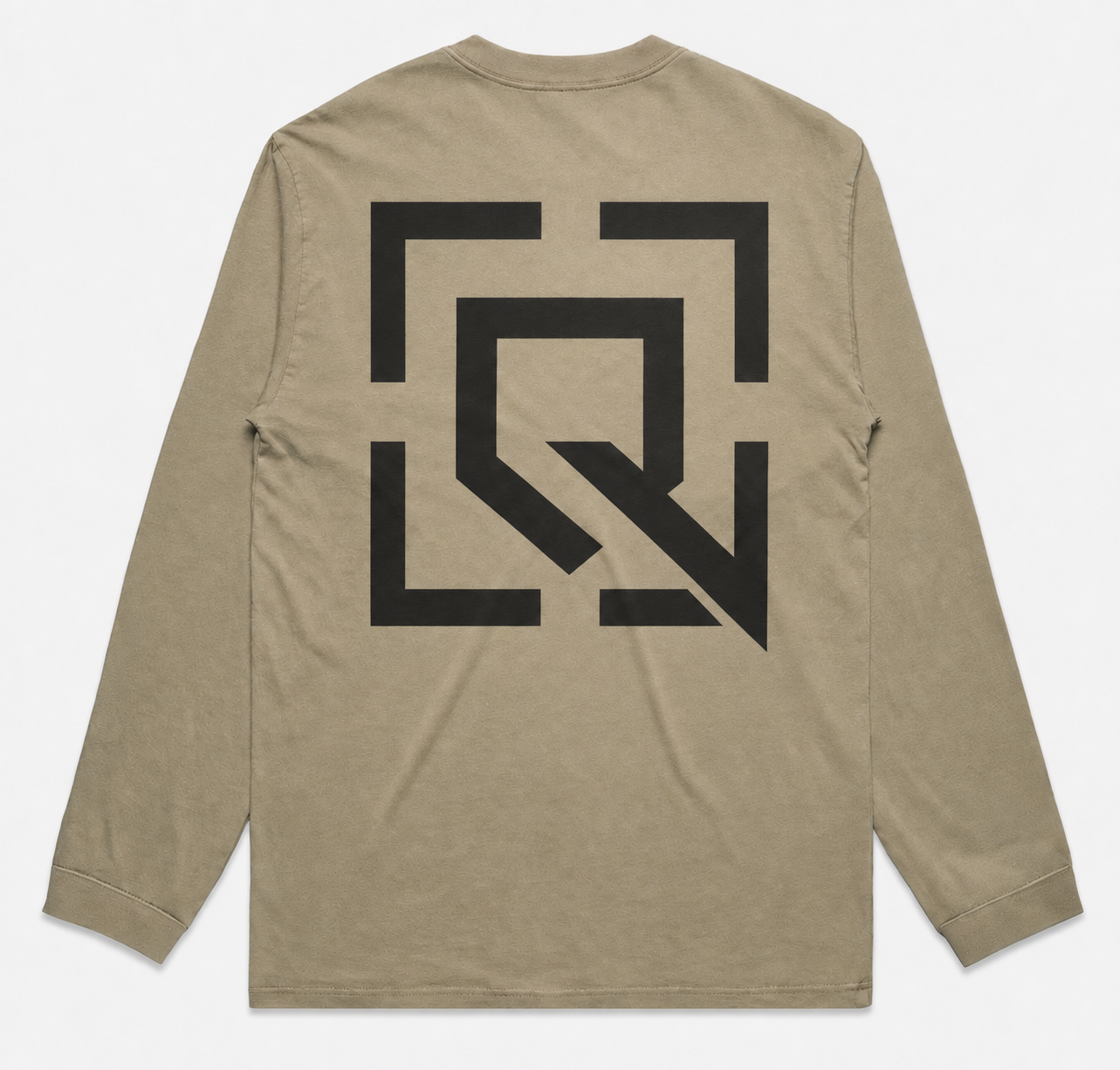 Quadradyn Heavy Faded Long Sleeve in khaki, back view with the Quadradyn mark